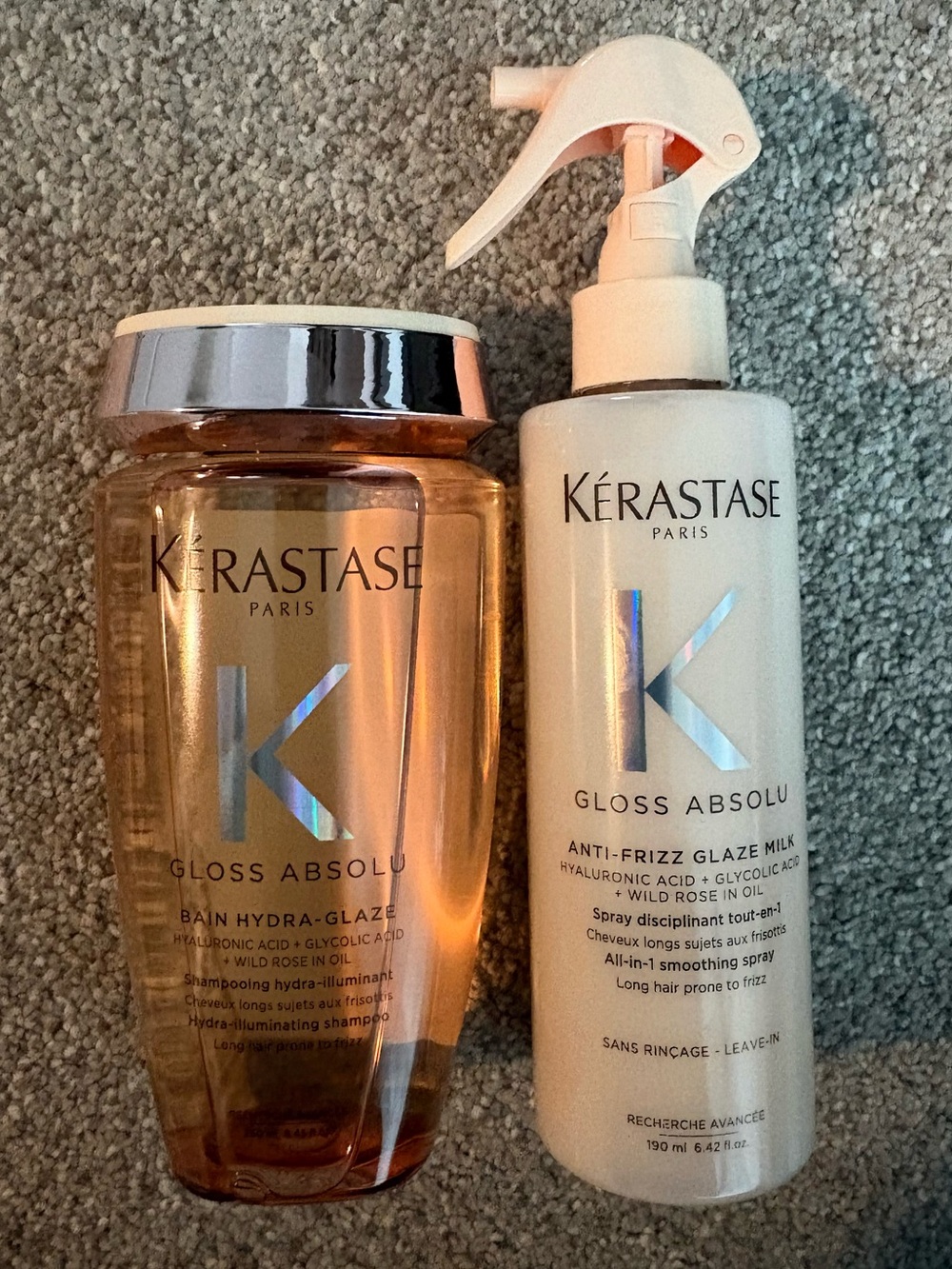 New Kerastase Gloss Absolu shampoo and anti-frizz glaze milk